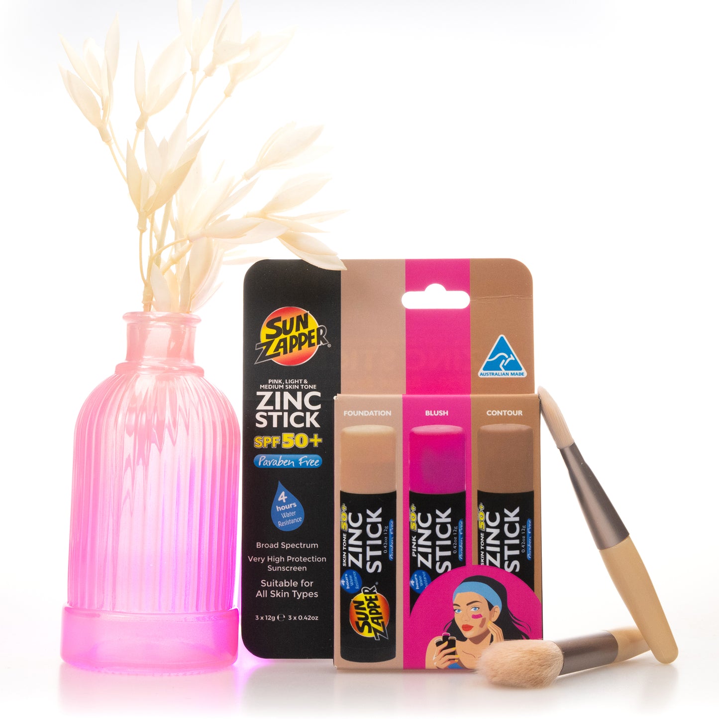 Zinc Sticks Beauty 3-Pack: Light Skin Tone, Dark Skin Tone, Pink- SPF 50+