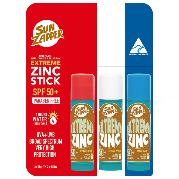 Extreme Zinc Stick 3-Pack SPF 50+ – Red, White & Blue — Sun Zapper Australian zinc sunscreen