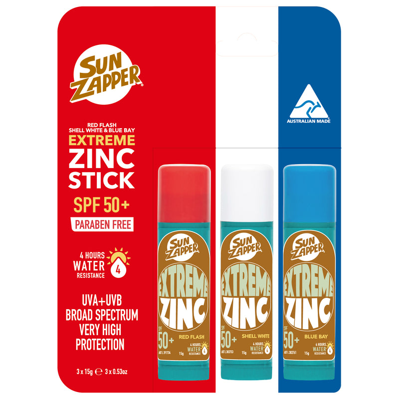 Extreme Zinc Stick 3-Pack SPF 50+ – Red, White & Blue — Australian zinc sunscreen by Sun Zapper, made in Australia