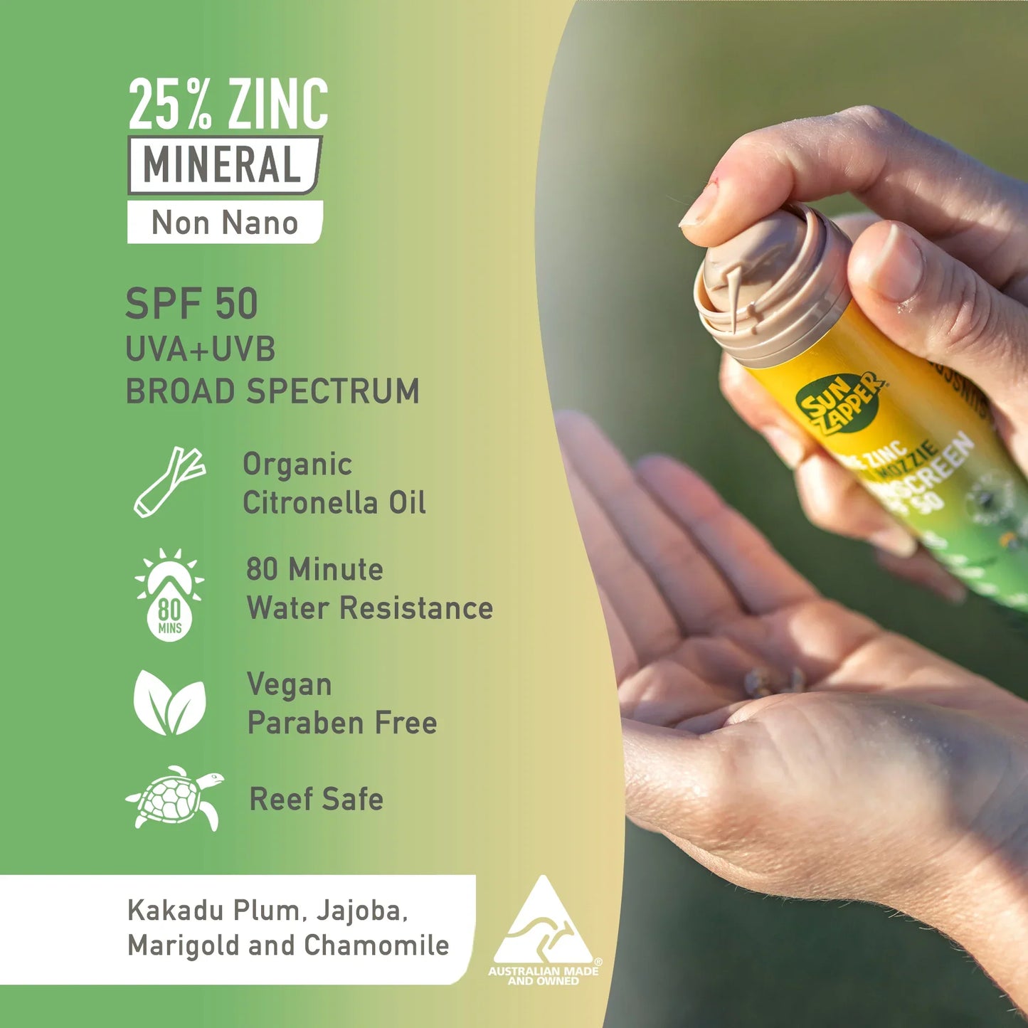 Mosquito Repellent Sunscreen SPF 50 – DEET-Free, Citronella, Reef Safe, Tinted